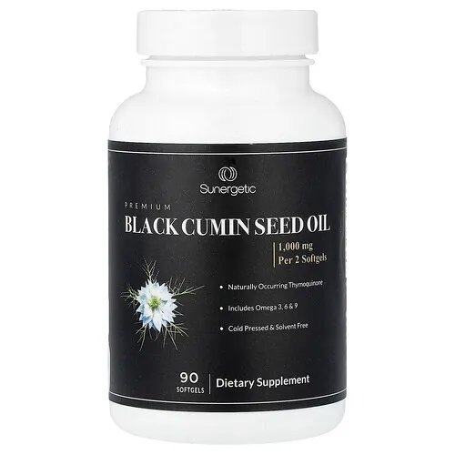 Sunergetic, Aceite de semilla de comino negro prémium, 90 cápsulas blandas (500 mg por cápsula blanda)