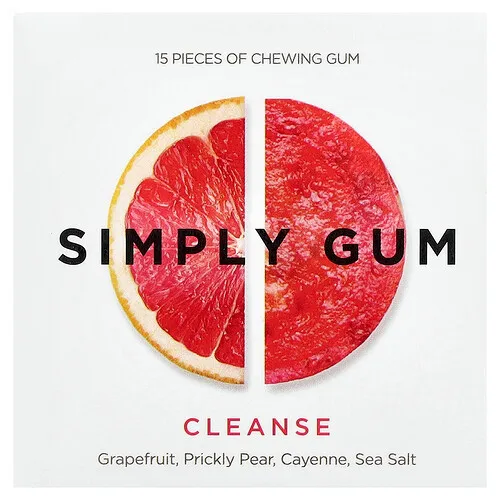 Simply Gum, Goma de mascar, Limpiar, Pomelo, Nopal, Cayena, Sal marina`` 15 piezas