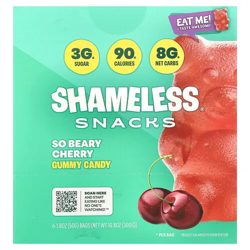 Shameless Snacks, Gomitas de caramelo, Cereza So Beary`` 6 bolsas, 50 g (1,8 oz) cada una