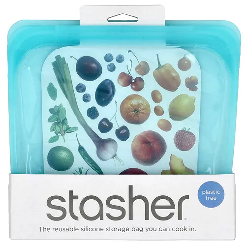 Stasher, Bolsa de silicona para alimentos, reutilizable, tamaño sándwich mediano, aqua, 15 oz líq. (450 ml)
