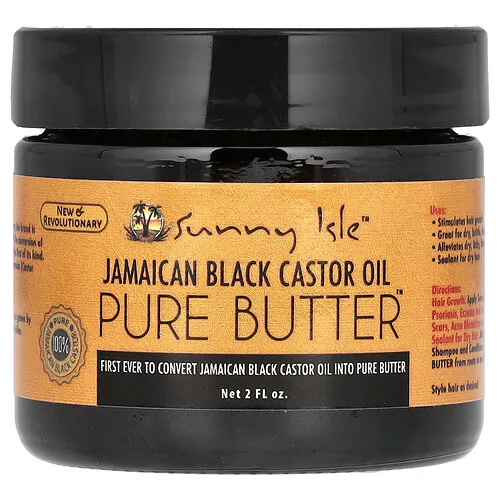 Sunny Isle, Aceite de ricino negro de Jamaica, Mantequilla pura, 2 oz. Líq.