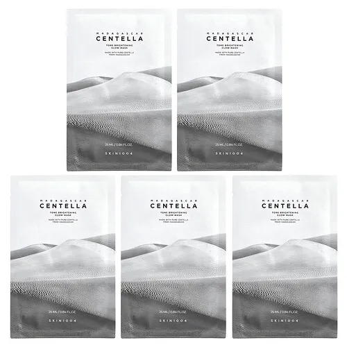 SKIN1004, Centella de Madagascar, Mascarilla de belleza con tono, brillo e iluminación, 5 láminas, 25 ml (0,84 oz. líq.) cada una