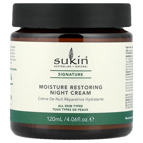 Sukin, Crema humectante y restauradora para la noche, Todo tipo de piel, 120 ml (4,06 oz. líq.)