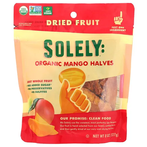 Solely, Frutos secos orgánicos, Mitades de mango, 227 g (8 oz)