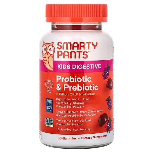 SmartyPants, Gomitas digestivas para niños con probióticos y prebióticos, uva, 60 gomitas
