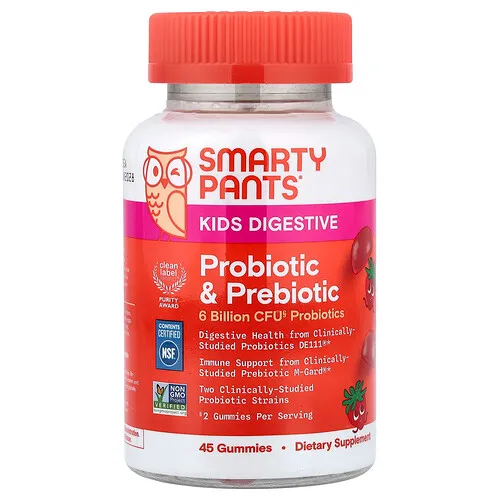 SmartyPants, Gomitas con probióticos y prebióticos, Suplemento digestivo para niños, Fresa, 45 gomitas
