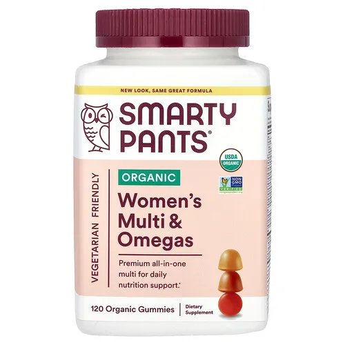 SmartyPants, Multivitamínico y omegas orgánico para mujeres, frambuesa, limón-lima y uva, 120 gomitas orgánicas