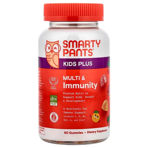 SmartyPants, Kids Plus, Gomitas multivitamínicas y para favorecer el sistema inmunitario, Fresa, sandía y mandarina, 60 gomitas