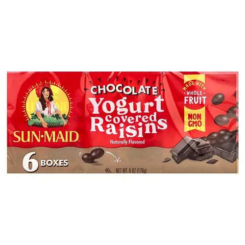 Sun-Maid, Pasas con cobertura de yogur, Chocolate, 6 cajas, 28 g (1 oz) cada una