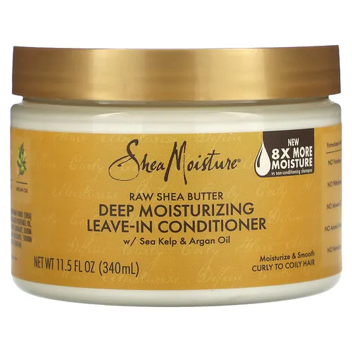 SheaMoisture, Manteca de karité cruda, Acondicionador de humectación profunda sin enjuague, Cabello rizado a rizado, 340 ml (11,5 oz. Líq.)