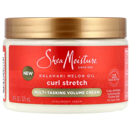 SheaMoisture, Curl Stretch, Crema voluminizadora multitarea, Para cabello con diabetes tipo 4, Aceite de melón de Kalahari, 325 ml (11 oz. líq.)