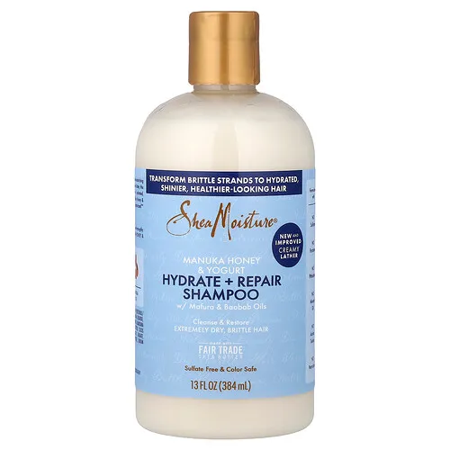 SheaMoisture, Miel de manuka y yogur, Champú hidratante y reparador con aceites de mafura y baobab`` 384 ml (13 oz. Líq.)