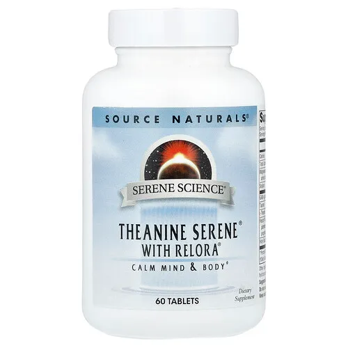 Source Naturals, Serene Science®, Teanina Serene® con Relora®, Suplemento para favorecer la relajación de la mente y el cuerpo, 60 comprimidos