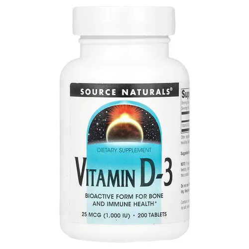 Source Naturals, Vitamina D3, 25 mcg (1000 UI), 200 comprimidos