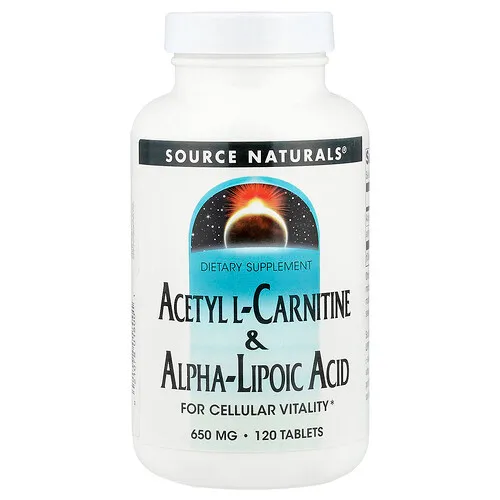 Source Naturals, Acetil L-carnitina y ácido alfa-lipoico, 650 mg, 120 comprimidos