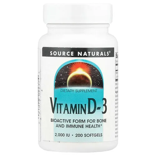 Source Naturals, Vitamina D3, 50 mcg (2000 UI), 200 cápsulas blandas