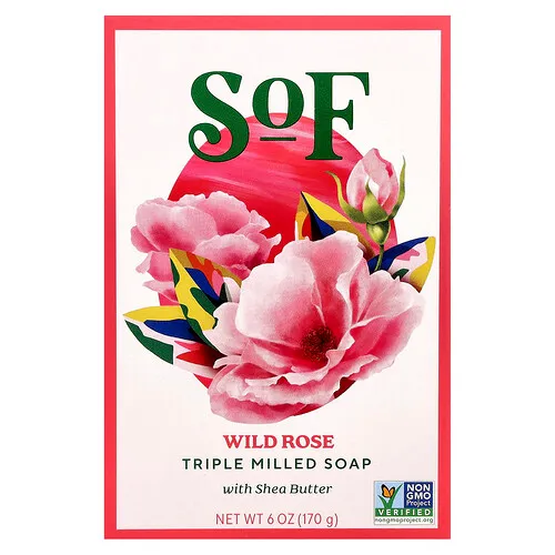 SoF, Barra de jabón de triple molienda con manteca de karité, Rosa silvestre, 170 g (6 oz)