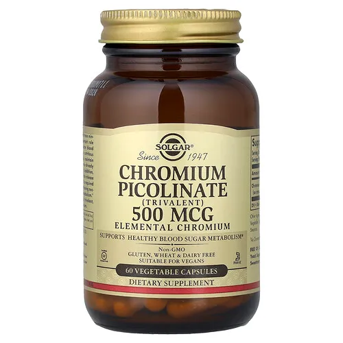 Solgar, Picolinato de cromo, 500 mcg, 60 cápsulas vegetales