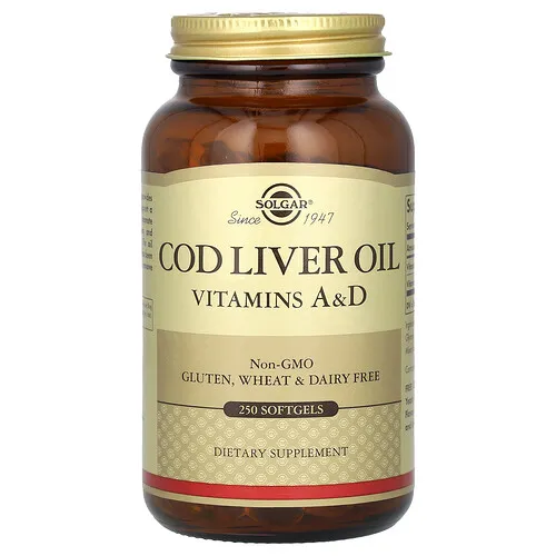 Solgar, Aceite de hígado de bacalao, Vitaminas A y D, 250 cápsulas blandas