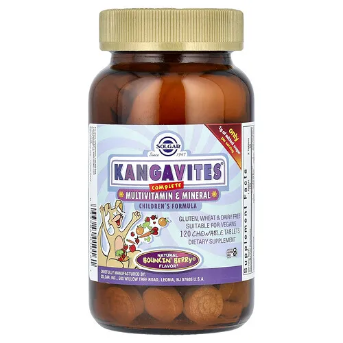 Solgar, Kangavites, Fórmula completa multivitaminas y minerales para niños, Sabor berries, 120 tabletas masticables