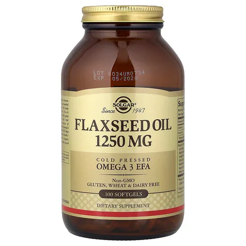Solgar, Aceite de semilla de lino, 1250 mg, 100 cápsulas blandas