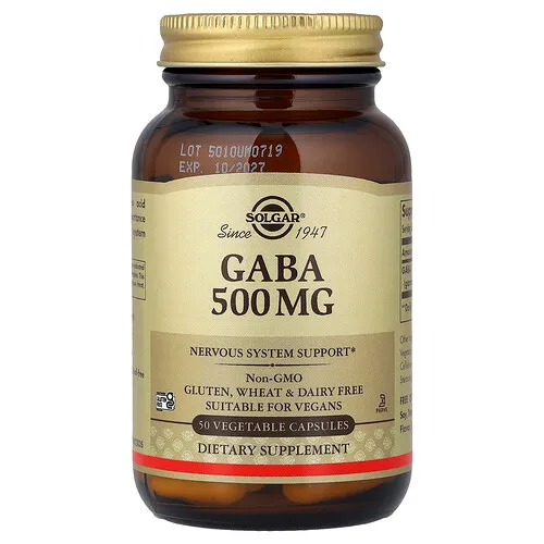 Solgar, GABA, 500 mg, 50 cápsulas vegetales