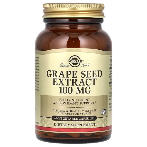 Solgar, Extracto de semilla de uva, 100 mg, 60 cápsulas vegetales