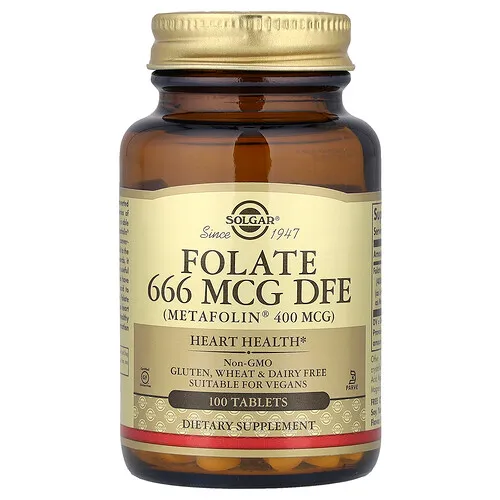 Solgar, Folato, 666 mcg EDF, 100 comprimidos