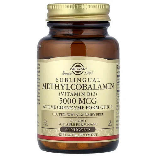 Solgar, Metilcobalamina sublingual (vitamina B12), 5000 mcg, 60 comprimidos pequeños