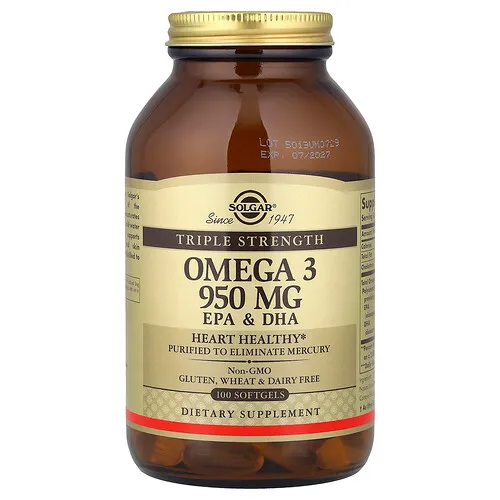Solgar, Omega-3, EPA y DHA, Concentración triple, 950 mg, 100 cápsulas blandas