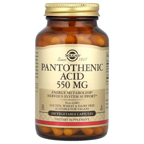 Solgar, Ácido pantoténico, 550 mg, 100 cápsulas vegetales
