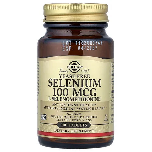Solgar, Selenio, Sin levadura, 100 mcg, 100 comprimidos