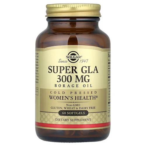Solgar, Aceite de borraja, Super GLA, Salud Femenina, 300 mg, 60 cápsulas blandas