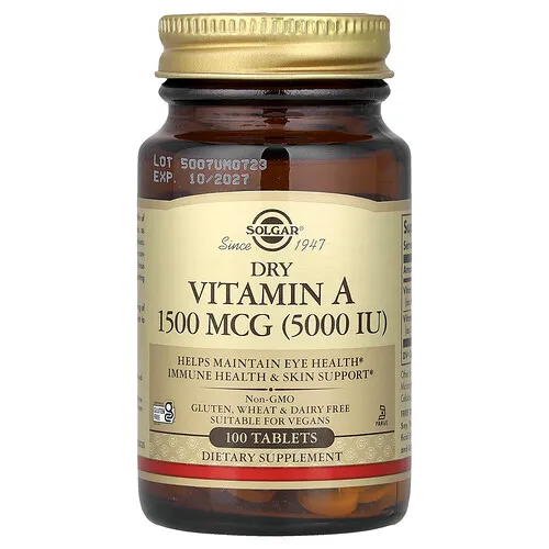 Solgar, Vitamina A seca, 100 comprimidos