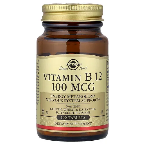 Solgar, Vitamina B12, 100 mcg, 100 comprimidos