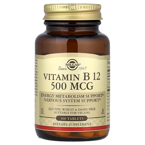 Solgar, Vitamina B12, 500 mcg, 100 comprimidos