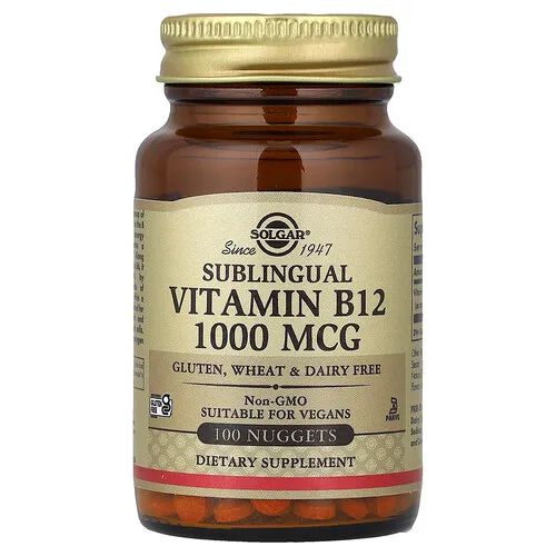 Solgar, Vitamina B12 sublingual, 1000 mcg, 100 comprimidos pequeños