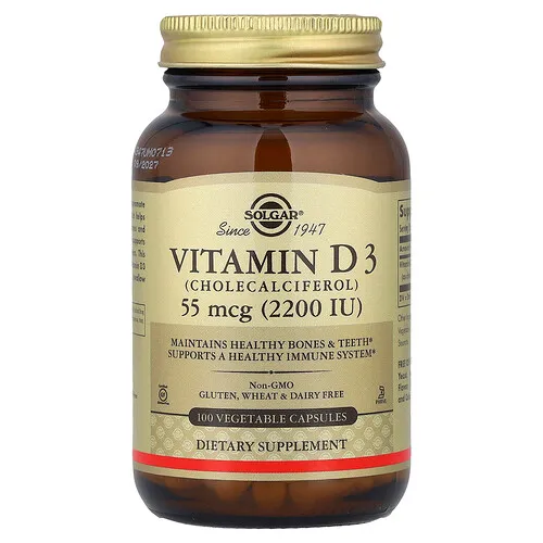 Solgar, Vitamina D3, 55 mcg (2200 UI), 100 cápsulas vegetales