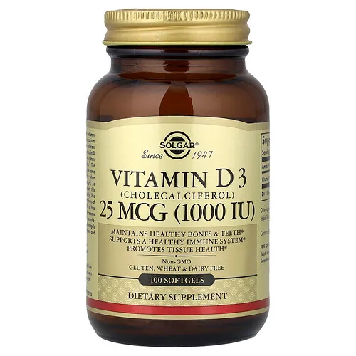 Solgar, Vitamina D3, 25 mcg (1000 UI), 100 cápsulas blandas
