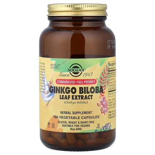 Solgar, Extracto de hoja de Ginkgo biloba, 180 cápsulas vegetales
