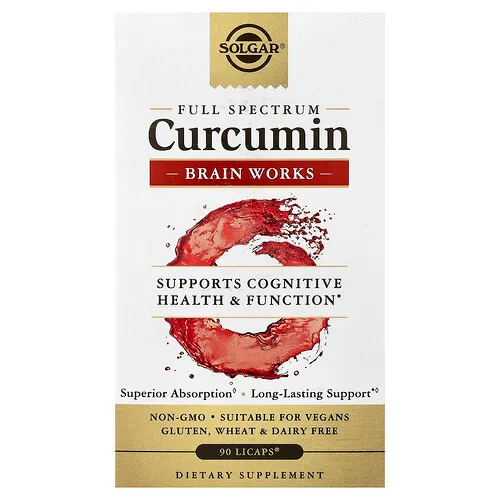 Solgar, Curcumina de espectro completo, Brain Works, 90 cápsulas Licaps®