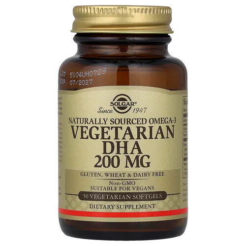 Solgar, Omega 3 de origen natural, DHA vegetariano, 200 mg, 50 cápsulas blandas vegetarianas