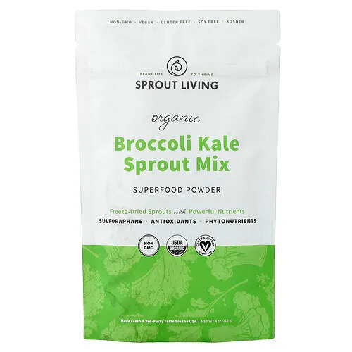 Sprout Living, Mezcla de brotes de brócoli y col rizada orgánica en polvo, 113 g (4 oz)