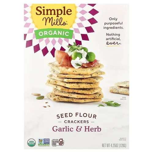 Simple Mills, Galletas de harina de semillas orgánicas, ajo y hierbas, 120 g (4,25 oz)