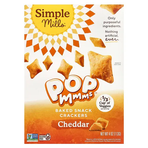 Simple Mills, Pop Mmms™, Galletas saladas horneadas, Cheddar, 113 g (4 oz)