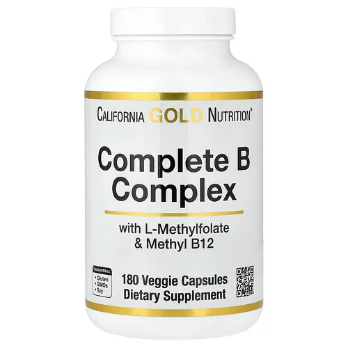 California Gold Nutrition, Complejo de vitaminas B completo con L-metilfolato y metilcobalamina B12, 180 cápsulas vegetales