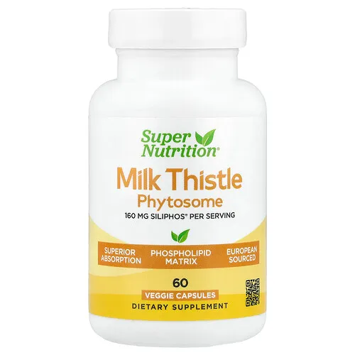 Super Nutrition, Milk Thistle Phytosome, Fitosoma de cardo mariano, 160 mg, 60 cápsulas vegetales