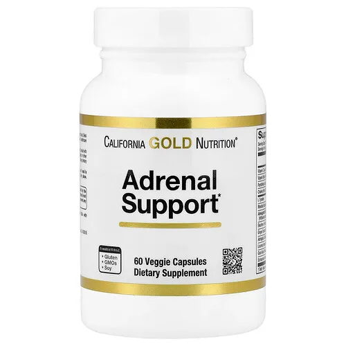 California Gold Nutrition, Refuerzo suprarrenal con L-tirosina, extracto de rodiola, extracto de ashwagandha y extracto de ginseng siberiano, 60 cápsulas vegetales