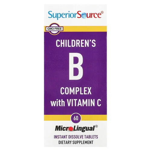 Superior Source, Complejo B con vitamina C para niños, 60 comprimidos microlingües de disolución instantánea
