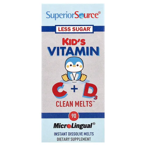 Superior Source, Vitamina C y vitamina D3 Clean Melts™ para niños, 90 comprimidos de disolución instantánea